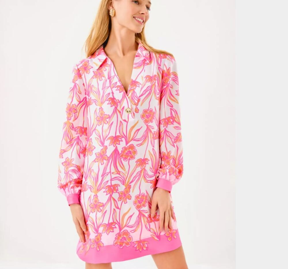 NWT Lilly Pulitzer Pink Iralanne Popover Long Sleeve Dress Size 6